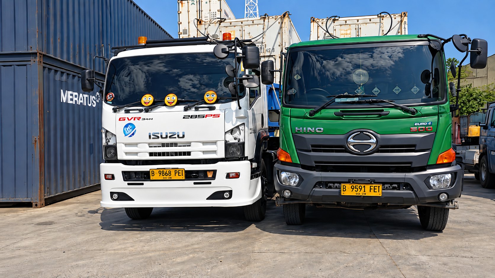 Dua unit armada trucking JPT Anugerah Bahari di area container untuk mendukung operasional dooring di Gorontalo
