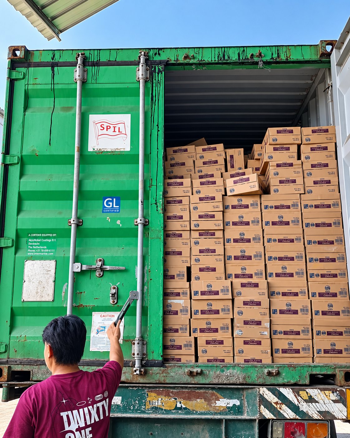 Muatan customer tersusun di dalam container dalam pekerjaan dooring di Gorontalo